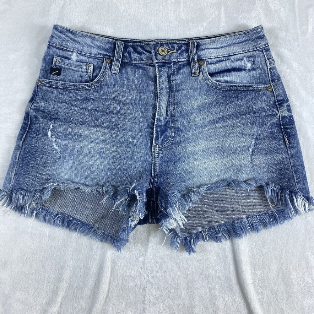 Kancan Denim Shorts Women Sz 5/26 Distressed Fringe Boho Summer Spring